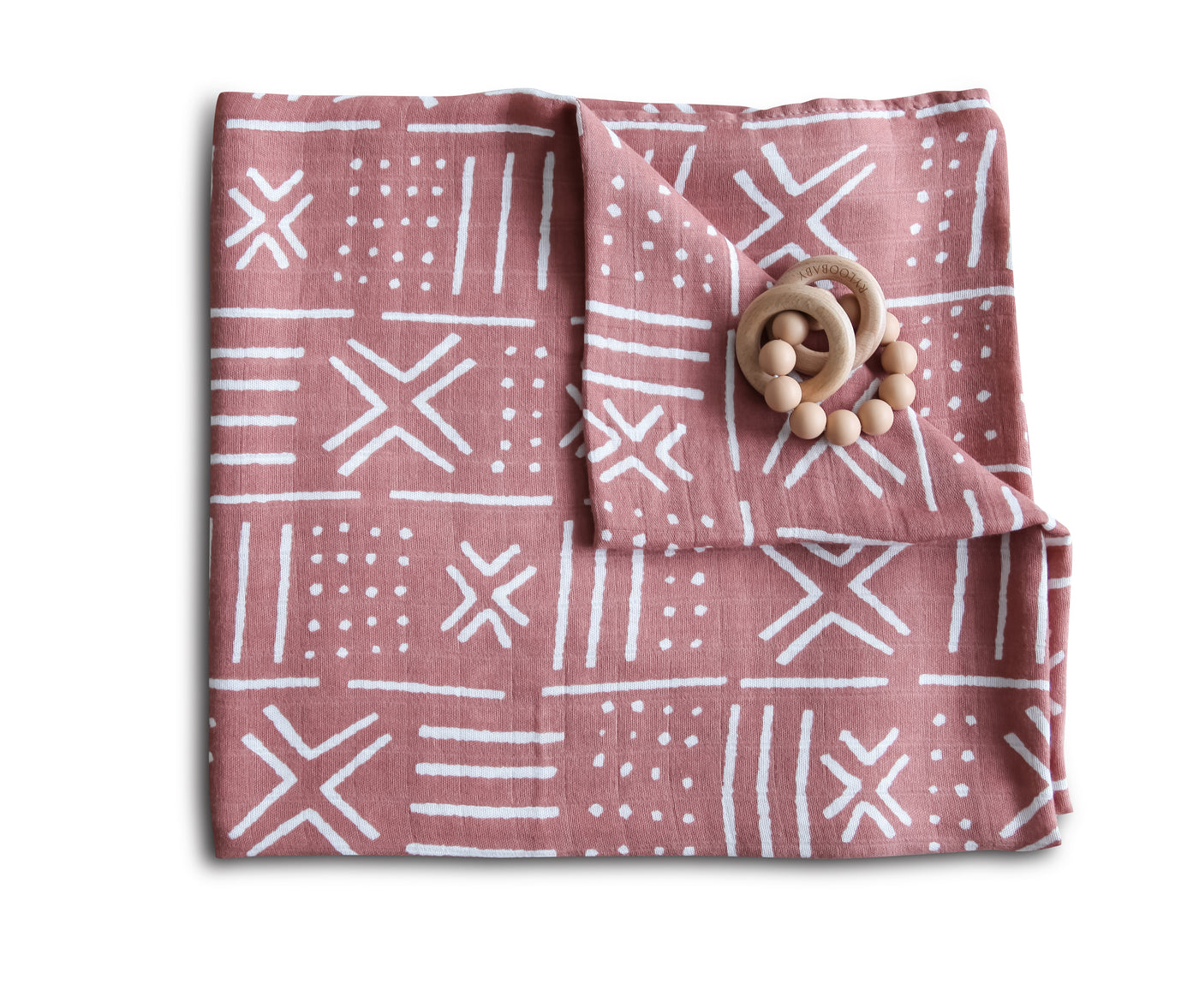 Large Muslin Blanket & Teether Ring - Boho Mudcloth